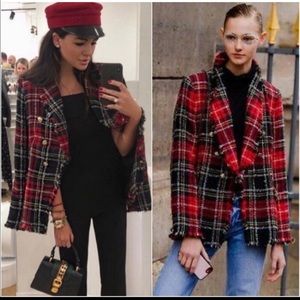NWT Rachel Zoe tartan tweed blazer
